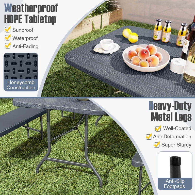 Costway 6 ft Portable Folding Table with Wood Grain HDPE Tabletop