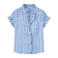 thumbnail image 3 of Graphic Tees for Women French Style Summer Plaid Short Sleeve Tennis Blouse with Ruffled Collar for Women Casual Tee for Everyday Wear Blue XL, 3 of 5