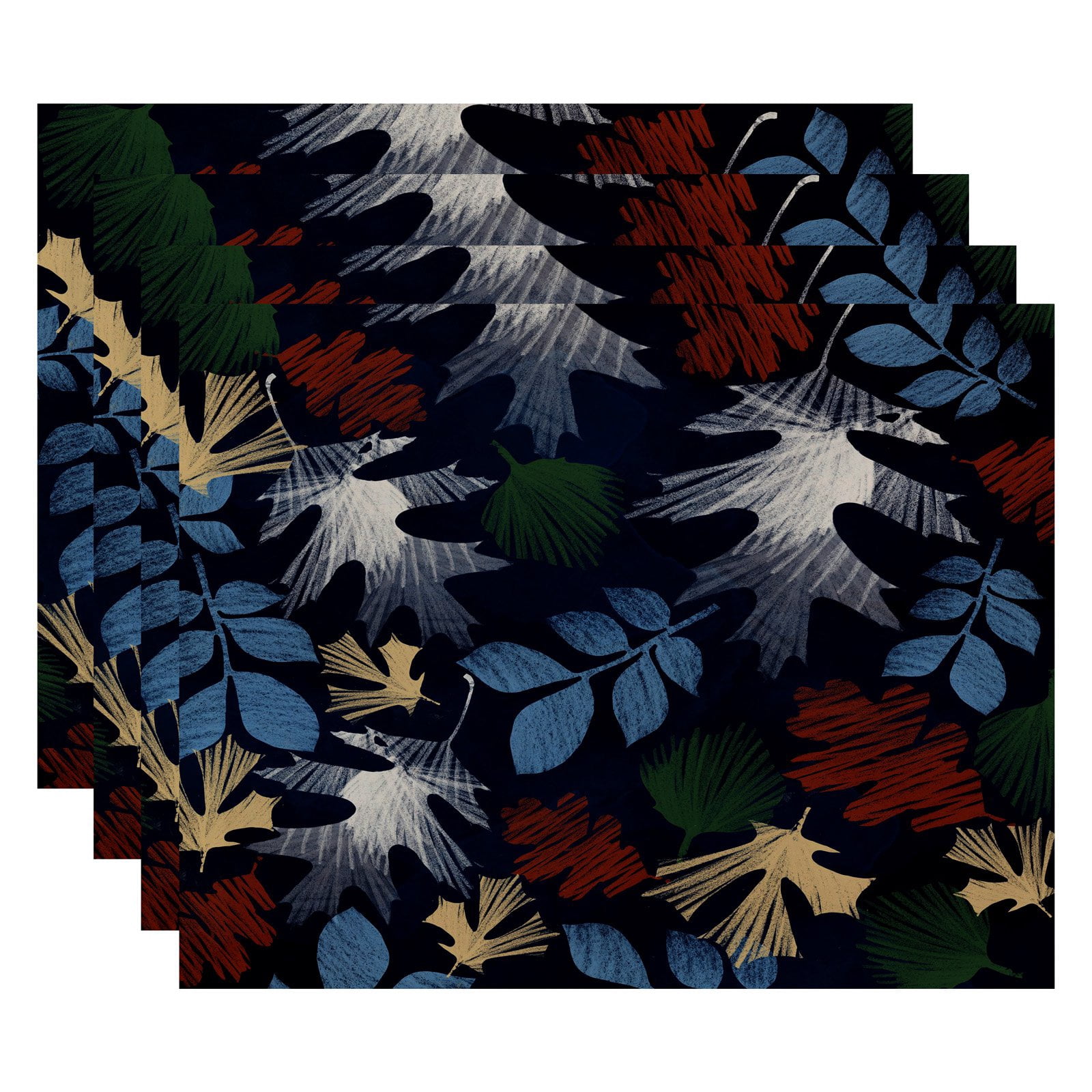 Simply Daisy 18" x 14" Watercolor Leaves Floral Print Placemats, Set of 4