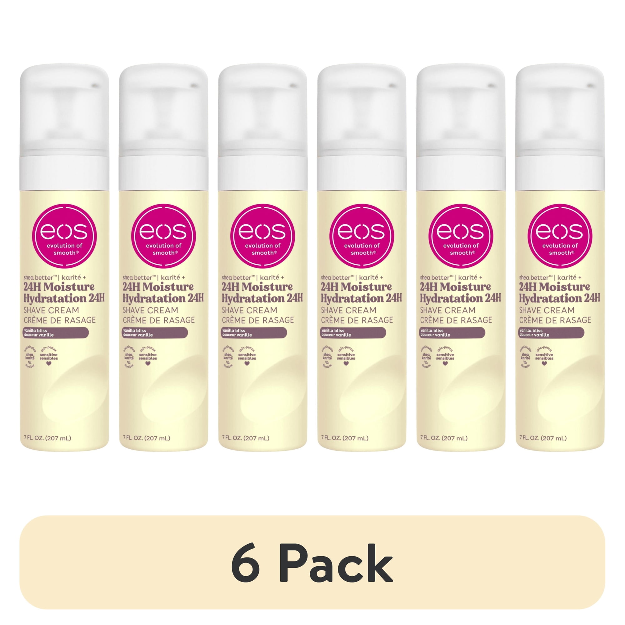 (6 pack) eos Shea Better Womens Shaving Cream, Vanilla Bliss, Smooth Skin Moisturizing Formula, 7 fl oz