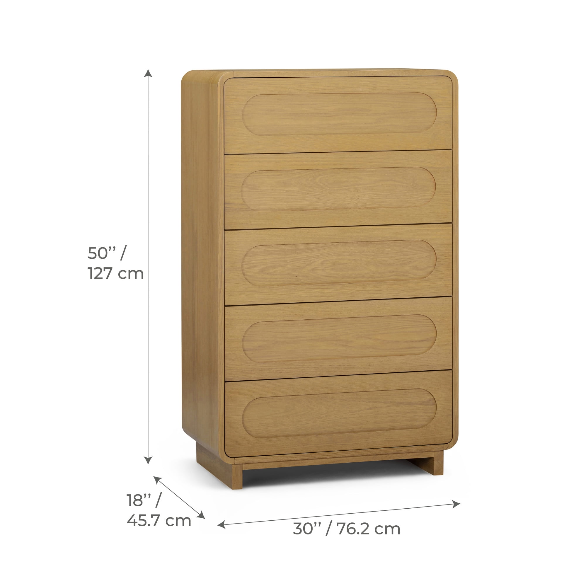 Tenley Mid-Century 5-Drawer Chest Dresser in Natural - Teamson Home: Push-Open Drawers, Wooden Construction with Real Oak Veneer