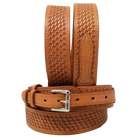 41-42 Men's 1 1/2" Wide Basket Weave Leather Tooled Casual Jean Ranger Belt 26RAA90TN