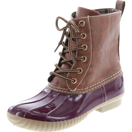 

Axny Dylan Women s Lace Up Two Tone Combat Style Calf Rain Duck Boots Bordeaux 6.5