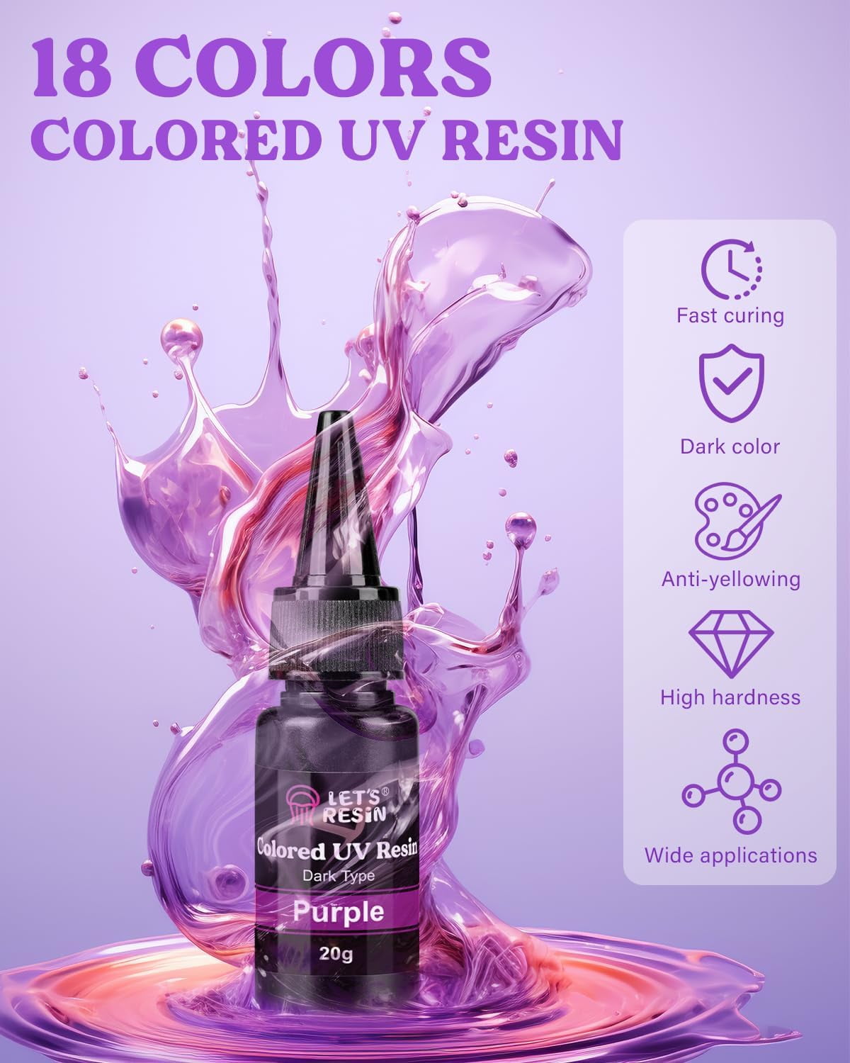 LET'S RESIN UV Resin,18 Dark Colored UV Resin, Odorless & Low Shrinkage UV Color Resin with Vibrant Colors, Black and White UV Resin Kit for Crafts, Jewelry Making, Colored Resin Casting and Coating