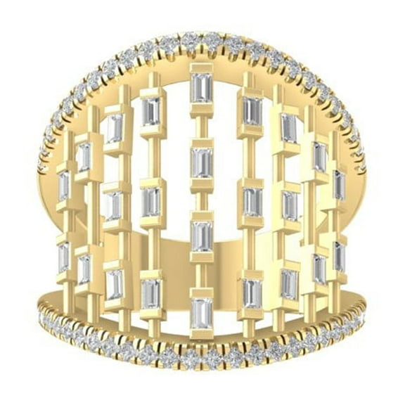 ARAIYA FINE JEWELRY 10K Yellow Gold Round and Baguette shape Lab Grown Diamond Band Ring (3/4 cttw, VS Clarity, D-F Color) Size 7.5