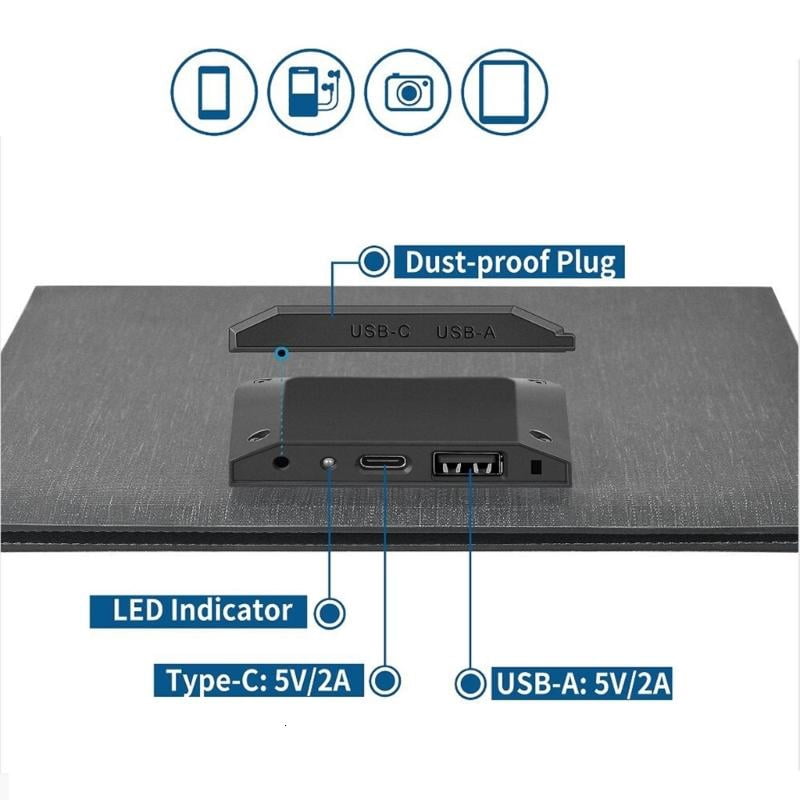 lanema 15W 5V Foldable Solar Charger ETFE Solar Panel Charger with USB Type C Output Ideal for Outdoor Camping Rooftop Use