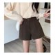 thumbnail image 4 of Pantalones cortos con botones de cintura alta para mujer, pantalones cortos elegantes, informales, de Color puro, pierna ancha, línea A, para oficina, 4 of 8