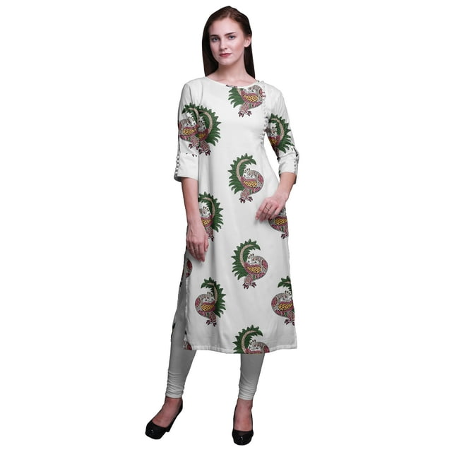 Bimba Kurti Imprimée à Manches 3/4 Tenue d'Été Kurta Tunique Droite pour Femmes