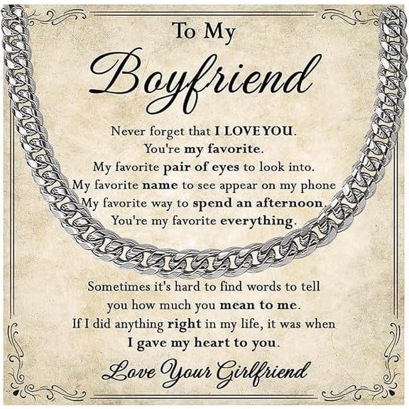 Cuban Chain Necklace To My Boyfriend Gift, Valentines Day Gift for Boyfriend From Girlfriend, Anniversary Gifts For Boyfriend With Message Card