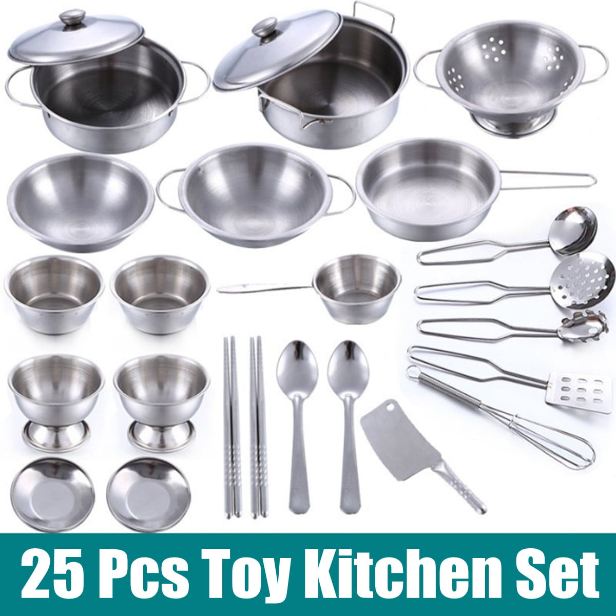 25pcs Children's Stainless Steel Small Kitchen Utensils Cooking Kitchen Toy Set 