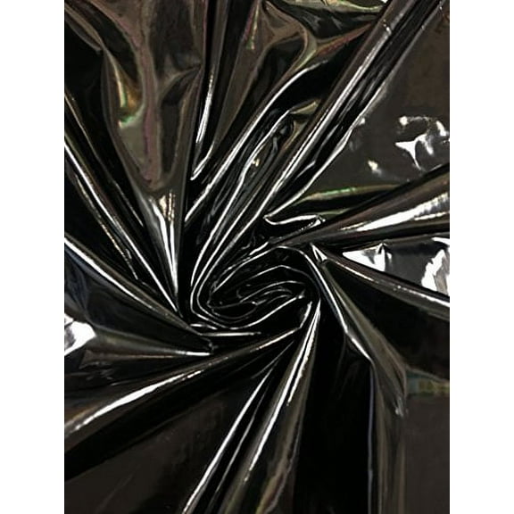Polyester Spandex Shiny Black Faux Vinyl 2 Ways Stretch Fabric (Black)