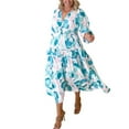 thumbnail image 4 of OUSITAID Femmes Boho Floral Midi Robe Puff Sleeve V Cou Smocked Robes Longues Flowy Couches Robes d'Été, 4 of 9