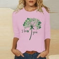 thumbnail image 1 of Meichang Hauts de la Saint-Patrick pour Femmes Liquidation T-Shirts Chanceux Verts Trèfle Graphiques Col Rond Manches 3/4 Décontracté Hauts Coupe Ample Blouses de Vacances, 1 of 4