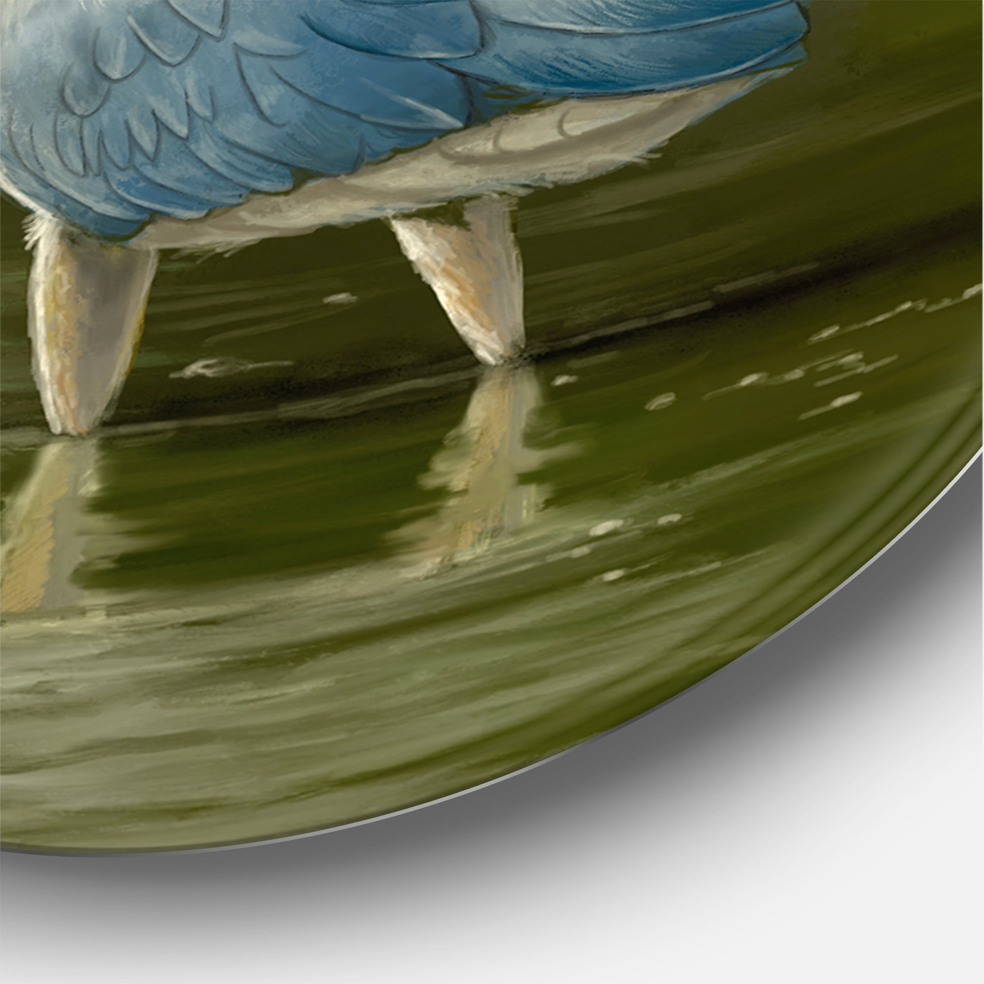 Designart 'Blue Heron Wetland Bird on The Lake Shore' Traditional Circle Metal Wall Art 11x11 - Disc of 11