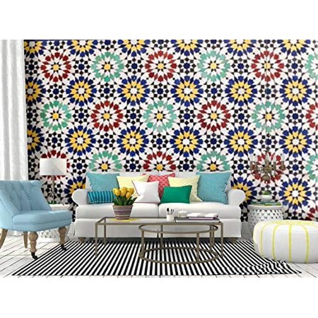Typical traditional ceramic tiles azulejos from the Algarve Canvas Print Wallpaper Self Adhesive Peel & Stick Wallpaper Wall Mural Wall Decal Wall Poster Home Decor Sticker for Living Room
