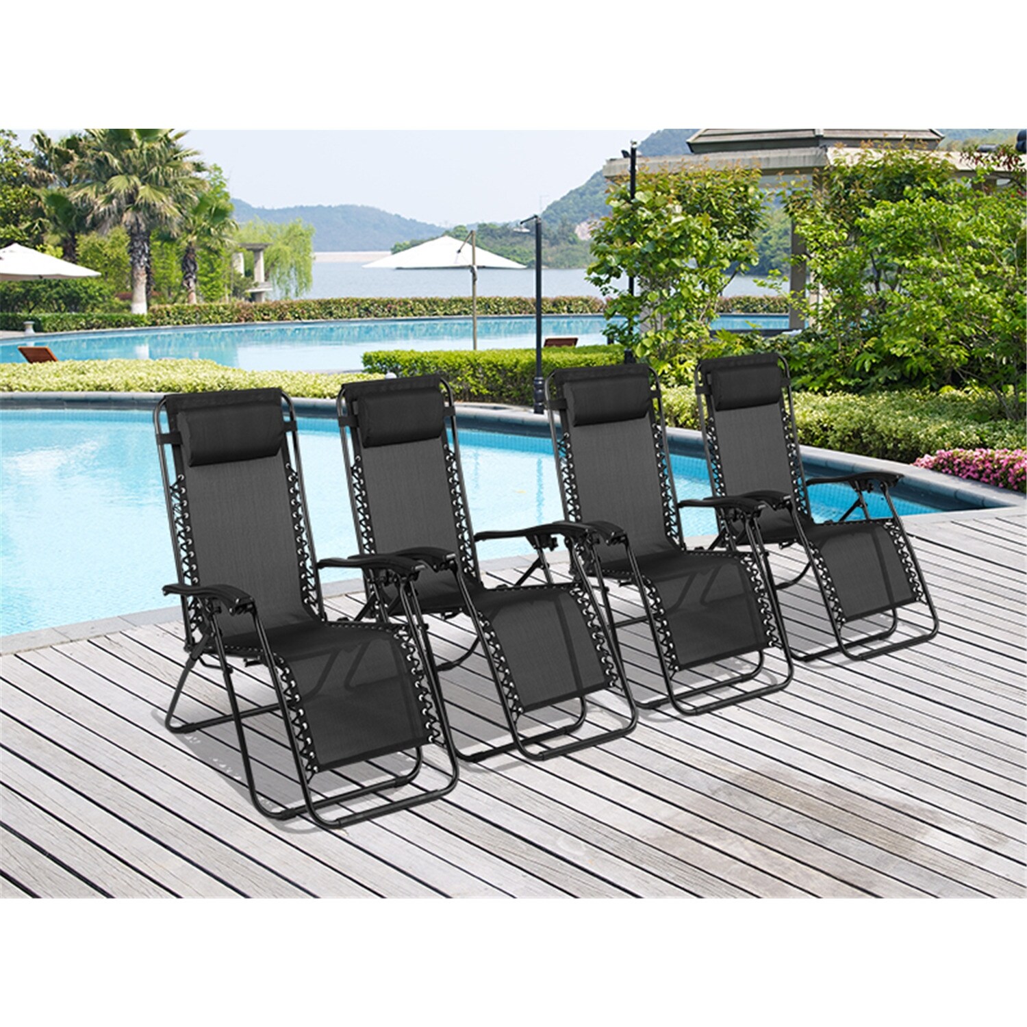 Zero Gravity Chairs Set of 4 Pool Lounge Chair Zero Gravity Recliner Zero Gravity Lounge Chair Antigravity Chairs with Headrest Grey - image 3 of 6