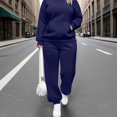 thumbnail image 2 of Vornjynx Plus Size Womens 2 Piece Sets Fall Outfits Hooded Pullover Long Sleeve Tops Jogger Pants Lounge Matching Sets Dark Blue Size 2XL, 2 of 6