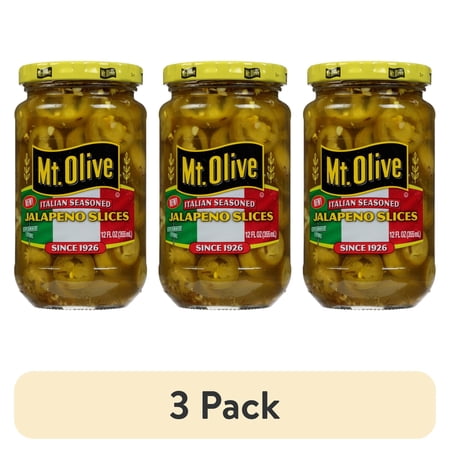 (3 pack) Mt. Olive Italian Seasoned Jalapeno Slices, 12 fl oz jar