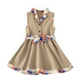 thumbnail image 2 of YWDJ Girls Special Occasion Dresses Girls Fashion A-line Dress Summer Style Girls Lapel Colorblocked Sleeveless Dress Lapel Button Waist Long Dress 3-7 Years Old Khaki 4Y, 2 of 7