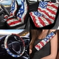 thumbnail image 2 of Uorisanigo American Flag Print 10 Pieces Cars Seat Covers with Comfortable Elastic Car Steering Wheel Cover and Auto Water Cup Pad and Auto Seat Belt Cover Keychains Fit for Most Car SUV, 2 of 7