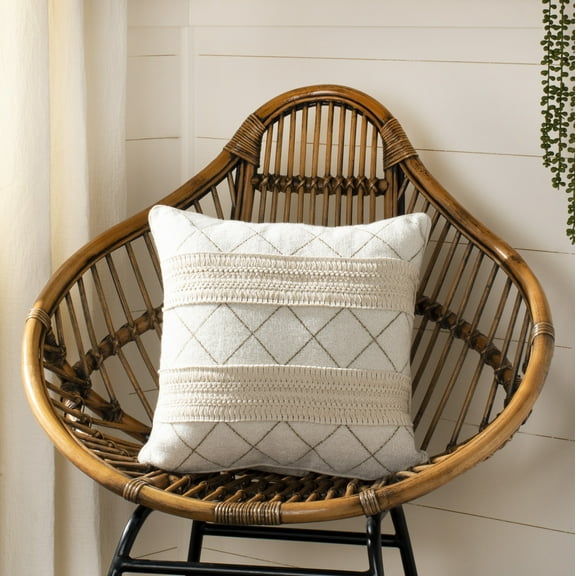 SAFAVIEH Braxton Geometric Casual 16" x 16" Plush Pillow, Cream