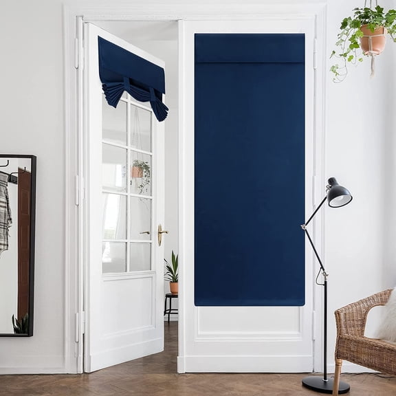 French Door Curtains Set of 2. Privacy Door Curtains for Door Window. Blackout French Door Shade for Glass Door. Thermal Insulated Tie Up Shades Door Window Covering. 26 X 68 Inches. Navy