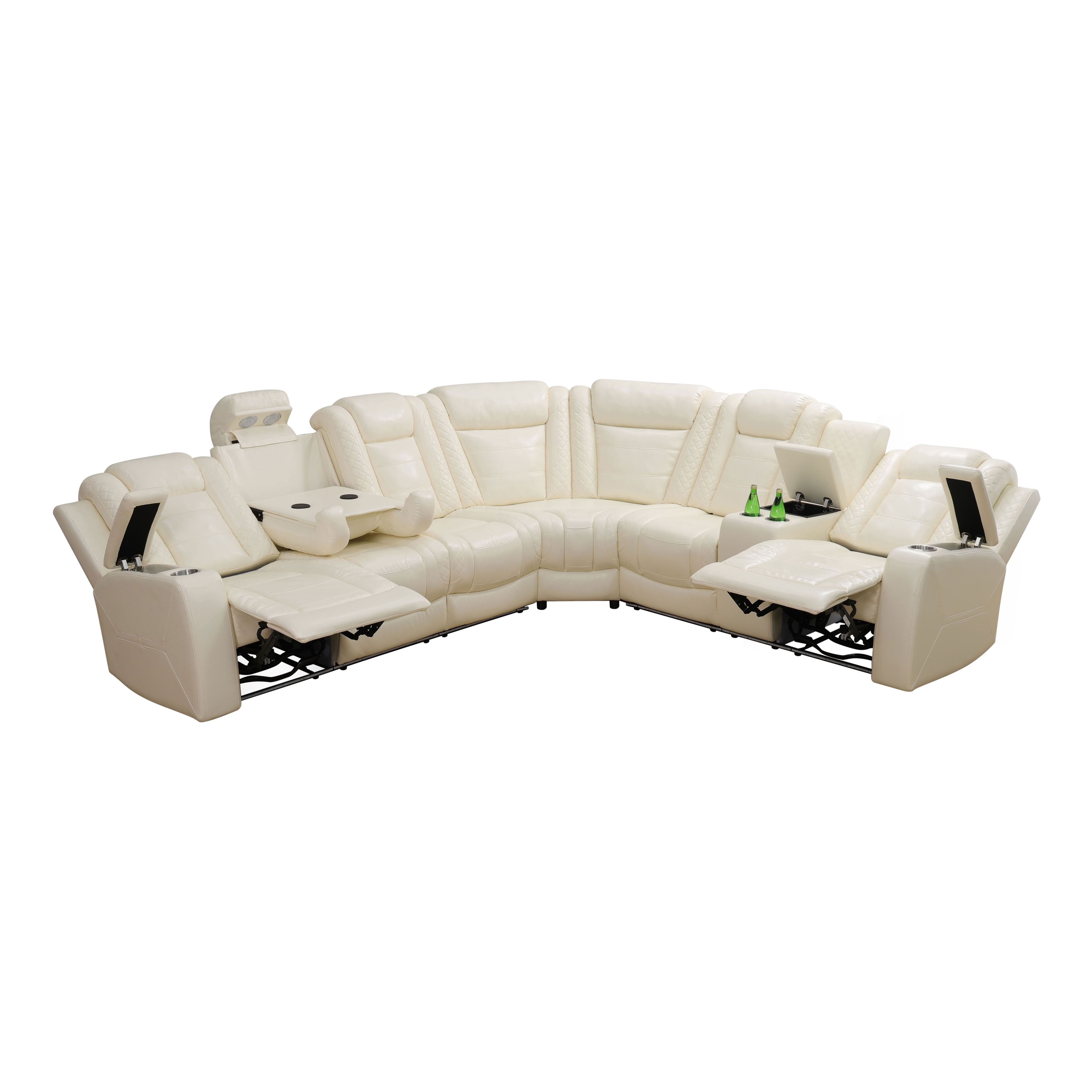 MAYEERTY Oversized Power Recliner Sectional Sofa, L-Shape Corner Couch with Wireless Charging, LED Lights & Storage Console, Breathable Leather for Living Room