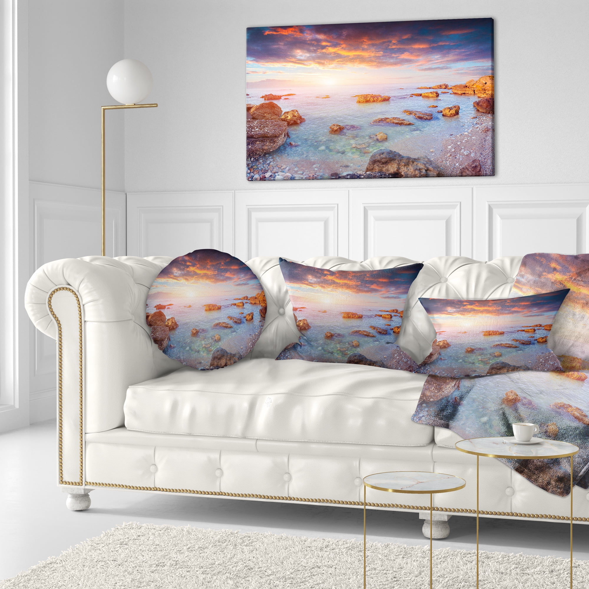 Designart Sunrise on South Coast of Sicily - Seashore Photo Throw Pillow - 12x20