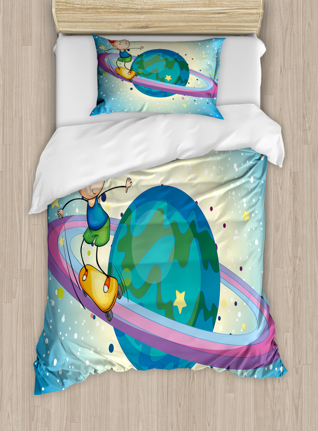 Kids Sports Twin Size Duvet Cover Set, Fantasy Boy Skateboarding on ...