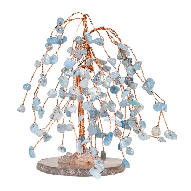 Becaristey Wealth Tree Desktop Ornament - Good Fortune And Wishes To Home Gemstone Decor No Angle Blue 1Set
