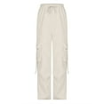 thumbnail image 4 of Cargo Pants Women qolati Baggy Stretchy Regular Fit Straight Wide Leg Y2k Pants Casual High Waisted Streetwear Lounge Jogger Trousers with Pockets, 4 of 6