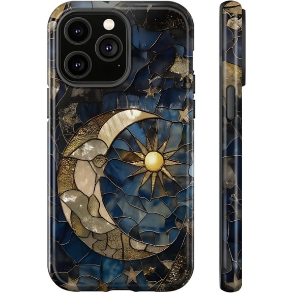 Case Compatible with iPhone 16, Sun Moon Celestial Glass Phone Case Hybrid 2-Layer Hard Shell, Shockproof Soft for Girl Women Boy Men