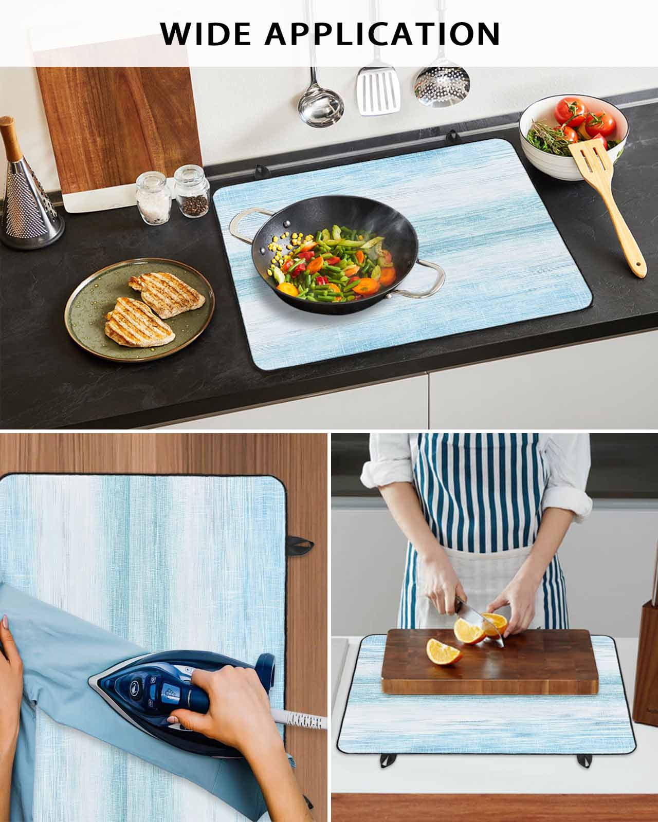 nqOlkjepod Large Induction Cooktop Protector Mat 36"x21", Gradient Aqua Blue Stove Top Covers for Electric Stove, Modern Rustic Minimalist Pastel Solid Stove Burner Cover Mats, Glass Top Stove Cover