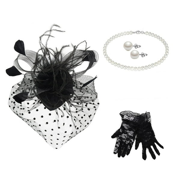 Fgnfyis Elegant Women's Bow Top Hat Set with Lace Gloves and Jewelry for Formal Occasions Black One Size