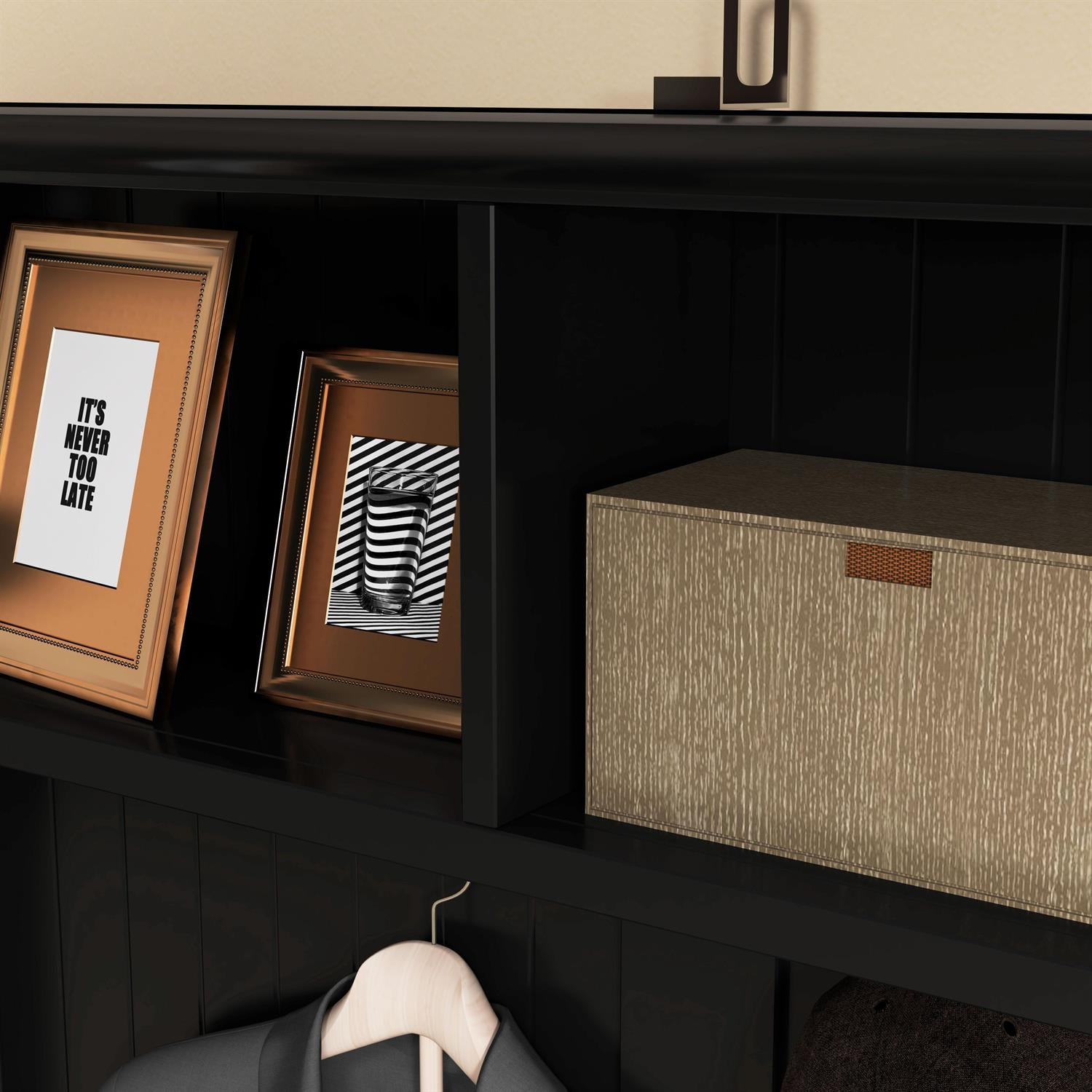 Demi Bonn 67" Hall Tree Bench with Coat Rack and Shoe Storage for Entryway and Mudroom, Padded Seat and Multi-Functional Storage for Hallway, Black