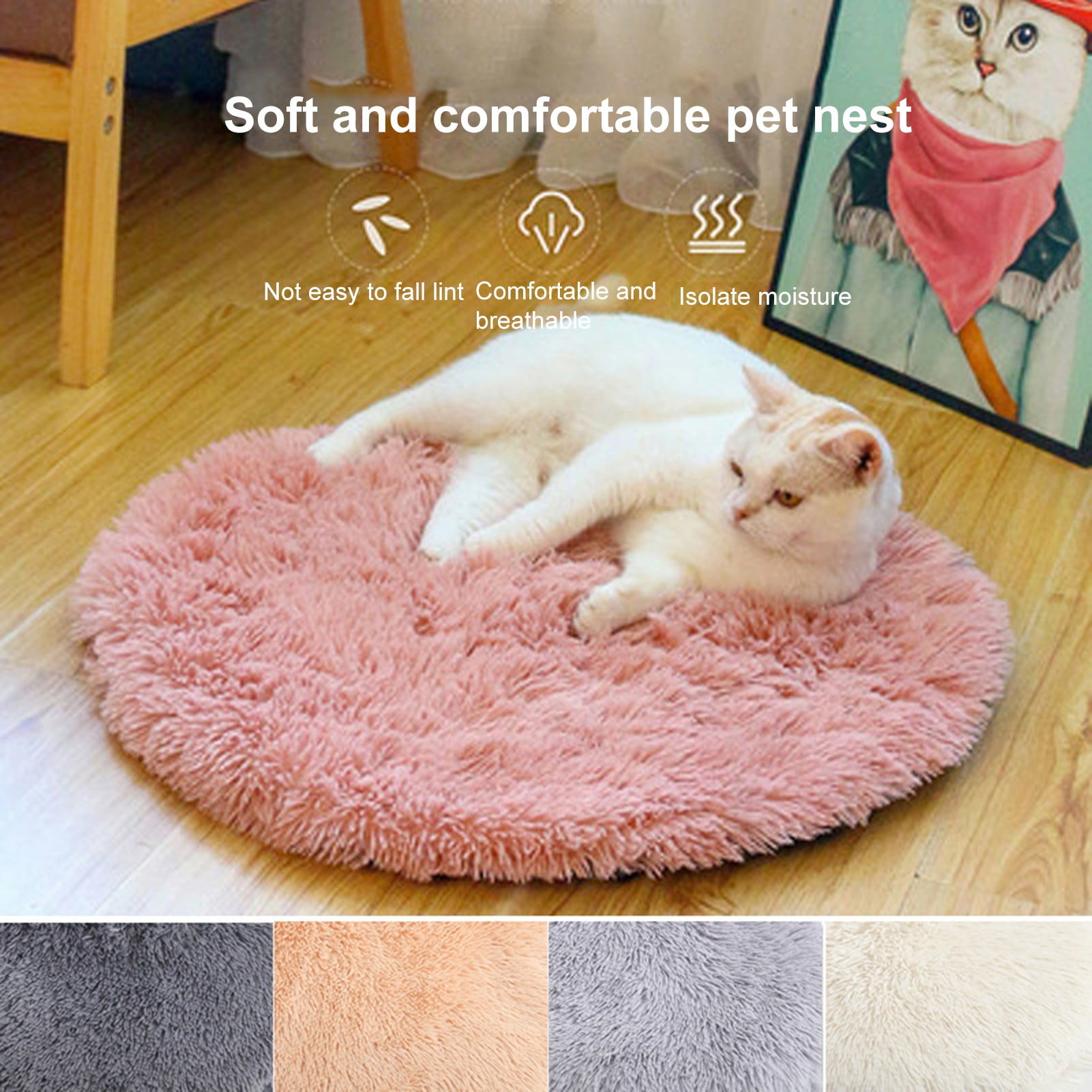 Opvise Cat Cushion Round Keep Warmth Super Soft Dogs Kitten Sleeping Cushion Bed for Household Multicolor