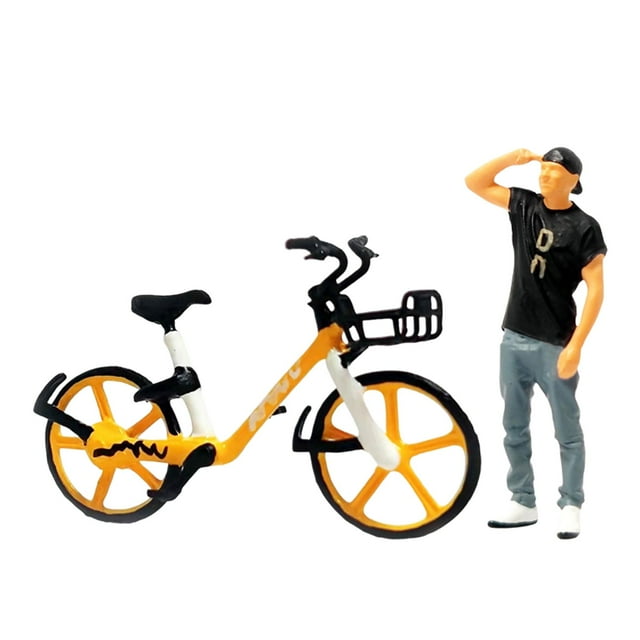 1/64 figuras en miniatura con decoración de carretera de de construcción de bicicletas Amarillo Zulema figura de gente en miniatura