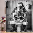 thumbnail image 2 of Funny Cool Santa Claus Shower Curtain, Funcy Father Christmas Reading Newspaper on Toilet Shower Curtains Set, Black and White Bath Curtains, Farmhouse Mens Bathroom Curtain with Hooks 70X84in, 2 of 6