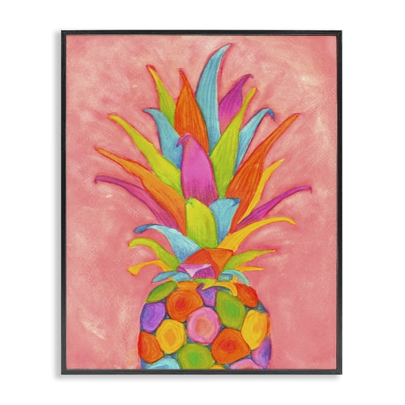 Stupell Industries Bohemian Vibrant Pineapple Fruit Fun Pink Blue Yellow Black Framed Giclee Art, 11 x 14, by Elvira Errico