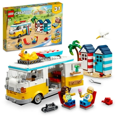 UPC: 0673419373647 | LEGO Creator 3 in 1 Beach Camper Van Building Kit  Transforms from a Campervan to Ice Cream Shop to Beach House  Great Gift for Surfer Boys and Girls  Pretend Play Beach Life  31138