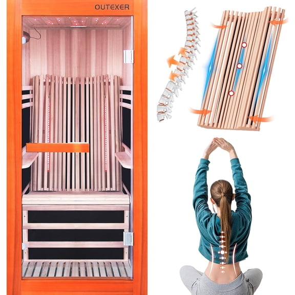 OUTEXER Indoor FAR Infrared Sauna 1 Person,1095W Home Sauna with Starry Sky Light, Colorful LED & Bluetooth Speakers for Home and Gym