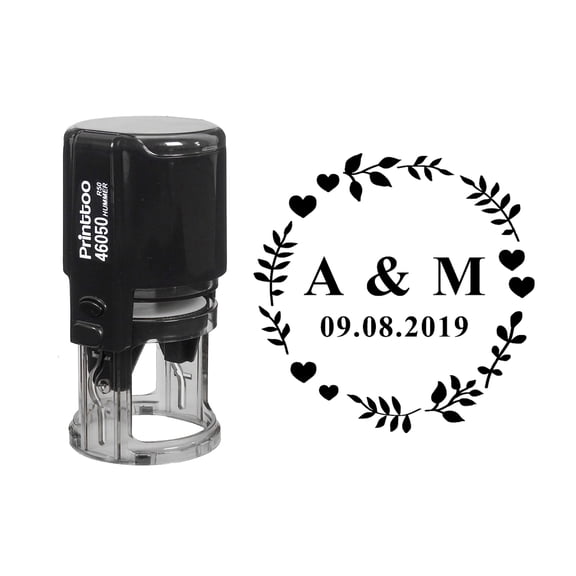 Printtoo Black Save The Date Wedding Favor Personalized Round Self Inking Wedding Favor Stamp Custom Save The Date Heavy Duty Rubber Stamper-50 mm Diameter
