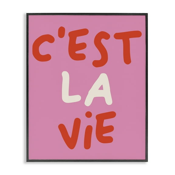 Stupell Industries C'est La Vie on Pink Quotes and Sayings Painting Black Framed Art Print Wall Art, 11 x 14