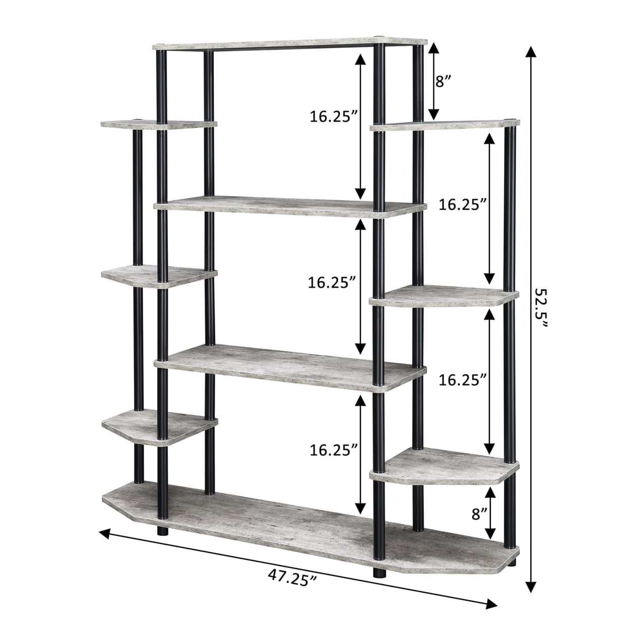 Convenience Concepts Designs2Go No Tools Wall Unit Bookshelf, Faux Birch/Black Poles