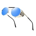 thumbnail image 1 of Gafas de Sol RONSOU Estilo Steampunk Vintage Redondas UV400 Plateadas y Azules, 1 of 7