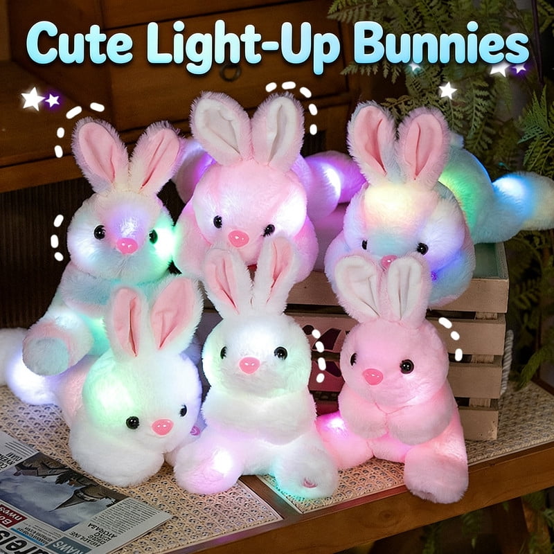 10 inch Lighting Up Bunny Stuffed Animal，Cut Sitting Rabbit Plush Toys for Easter，Birthday Gift（Pink）