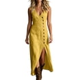 thumbnail image 5 of YuXingFu Womens Dresses with Pockets Plus Size Maxi V-Neck Plus Size Womens Dress Sleeveless for Vacation Long Casual Summer Yellow L, 5 of 9
