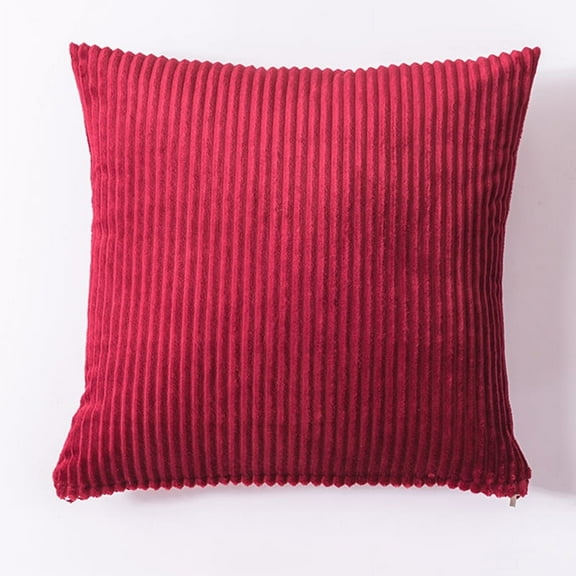 XmhyTop Set of 2 16x16in Red Corduroy Throw Pillows, Soft Square Modern Striped Cushions for Living Room, Sofa, Bedroom, Car & Office Decor
