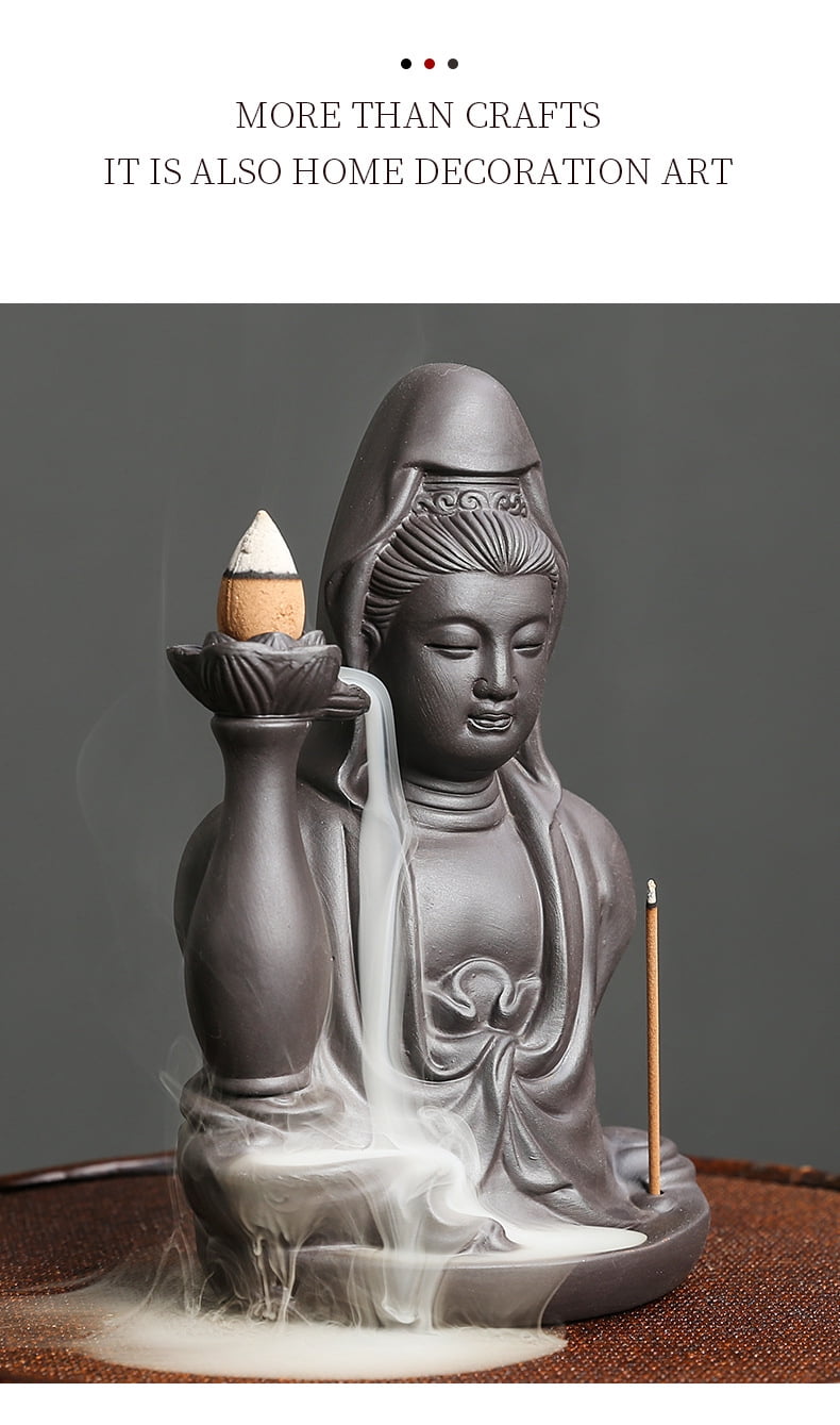 Purple Sand Backflow Aroma Incense Holder Creative Guanyin Smoke Waterfall Incense Burner Sandalwood Stove Home Decoration Craft