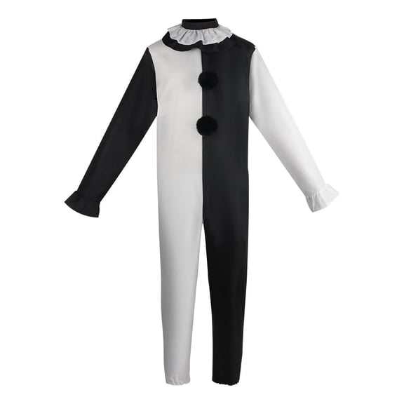 GOBWCOT Unisex Clown Costume Jumpsuit For Adult Black and White Scary Halloween Outfit